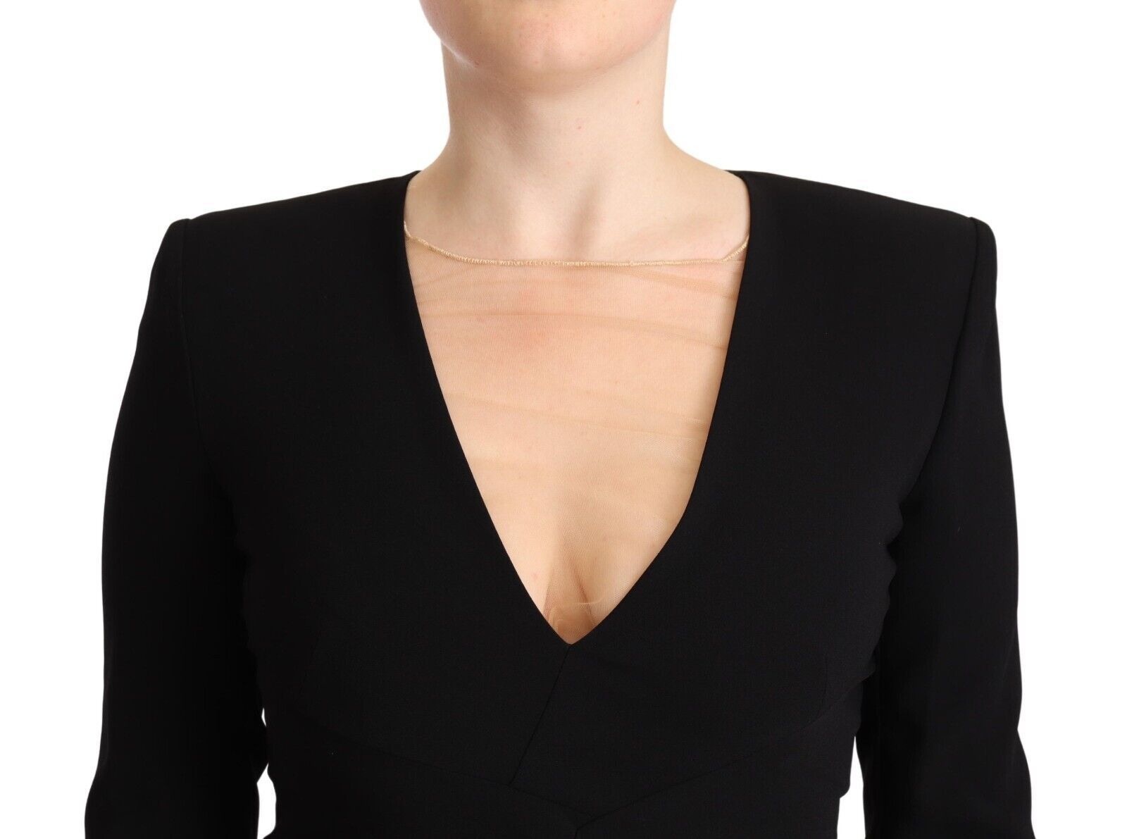 Robe fourreau courte noire à manches longues et décolleté en V profond