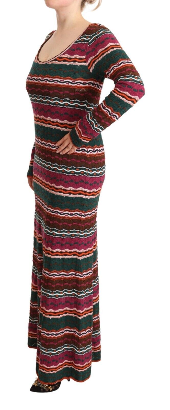 Multicolor Wool Maxi Sheath Dress with Stripes