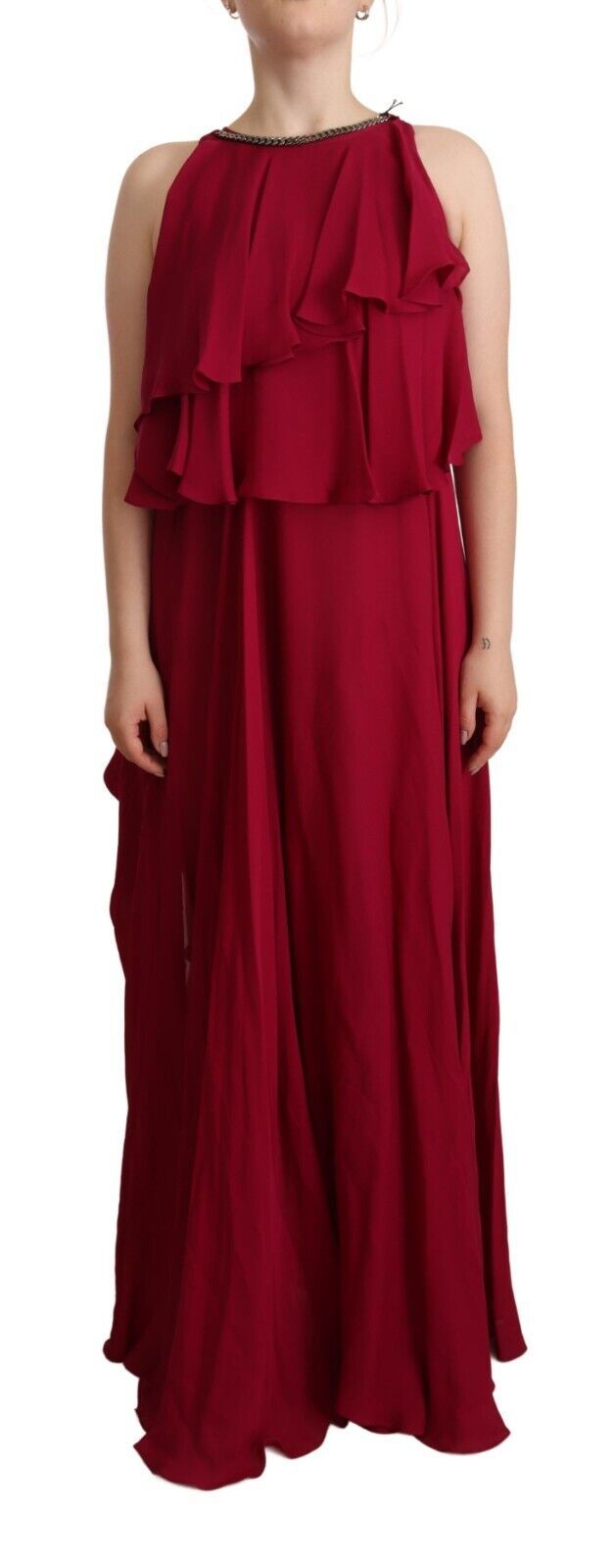 PLEIN SUD Orchid Silk Sleeveless Ruffle Maxi Dress