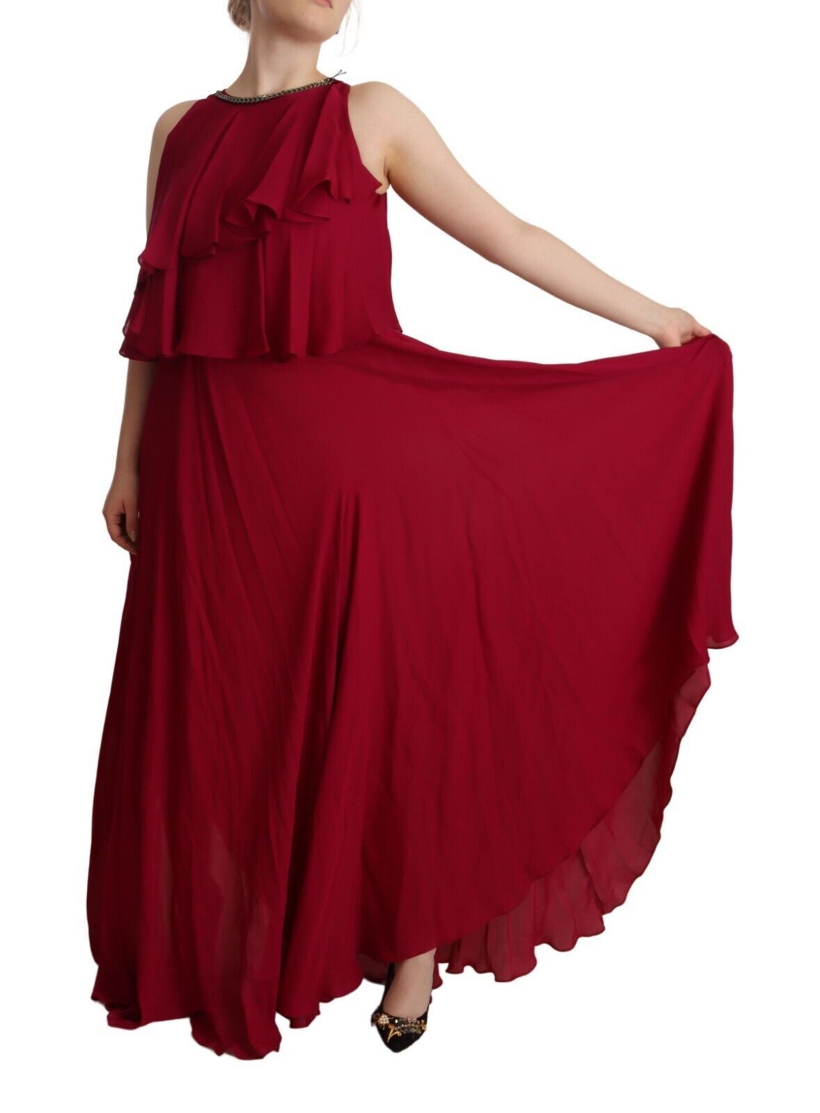 PLEIN SUD Orchid Silk Sleeveless Ruffle Maxi Dress