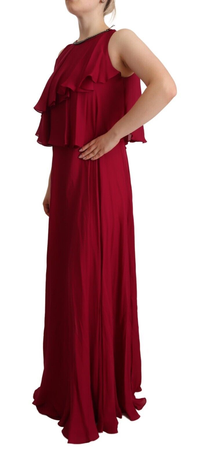 PLEIN SUD Orchid Silk Sleeveless Ruffle Maxi Dress