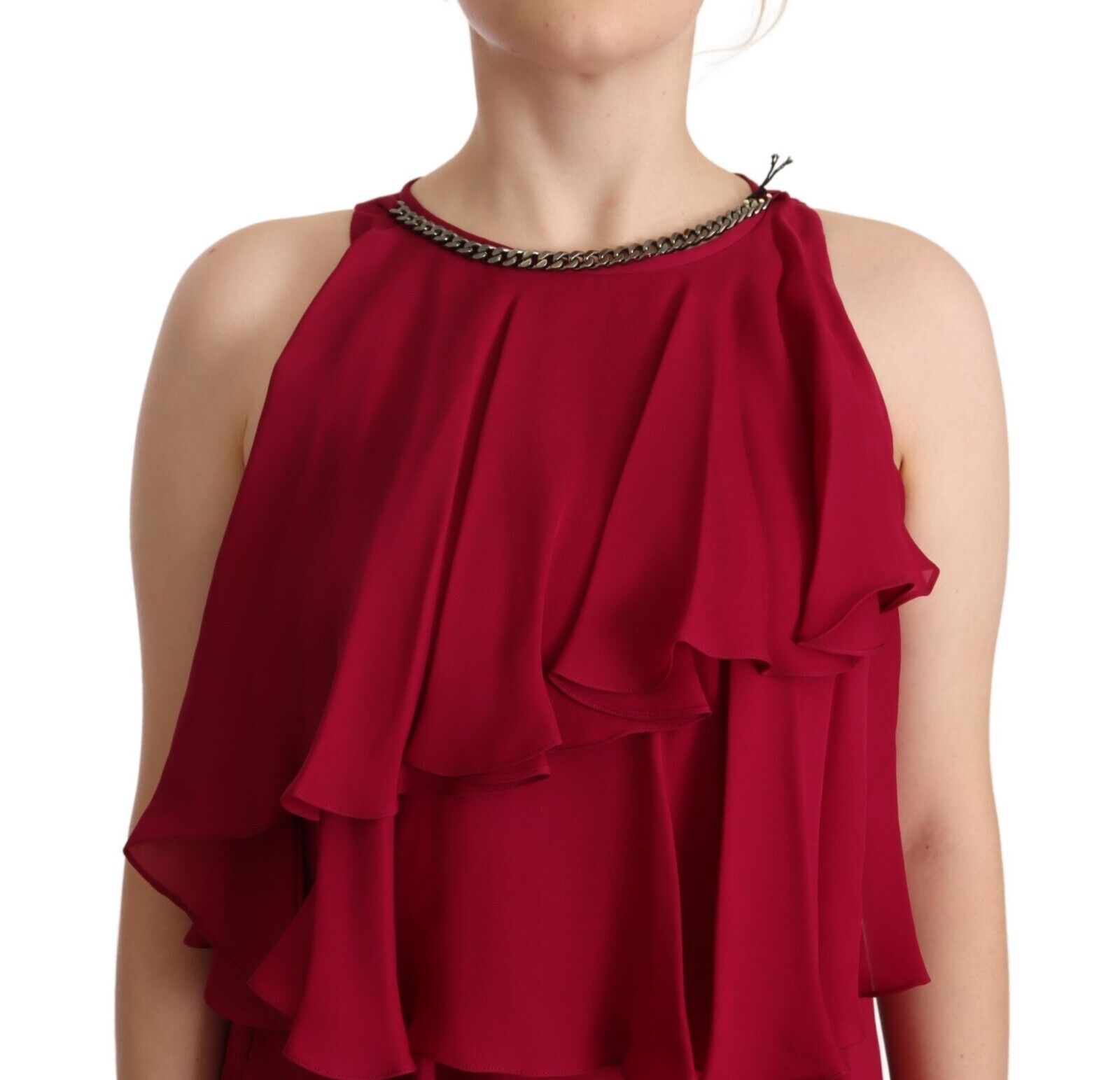 PLEIN SUD Orchid Silk Sleeveless Ruffle Maxi Dress