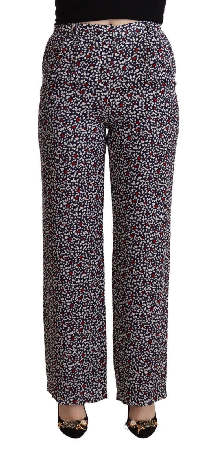 Pantalon droit imprimé noir taille haute