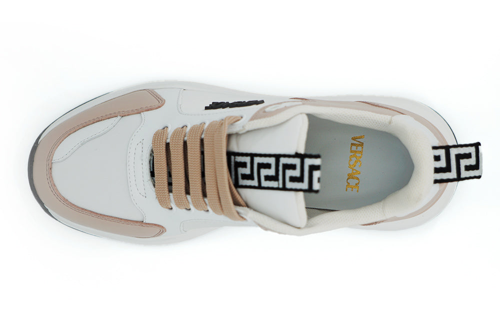 Powder Pink Splendor SneakersStep into luxury with these stunning, new-with-tags Versace Sneakers, complete with original dustbag and box. Immerse yourself in the opulence of calf leather combined with the durability of nylon, all while embracing the deli