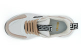 Powder Pink Splendor SneakersStep into luxury with these stunning, new-with-tags Versace Sneakers, complete with original dustbag and box. Immerse yourself in the opulence of calf leather combined with the durability of nylon, all while embracing the deli