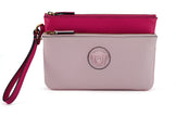 Elegant Pink Leather Pouch ClutchDrape yourself in luxury with this stunning new arrival from Versace. A perfect blend of fashion and functionality, this pouch clutch bag is crafted from the finest calf leather, boasting a rich pink hue that makes a bold