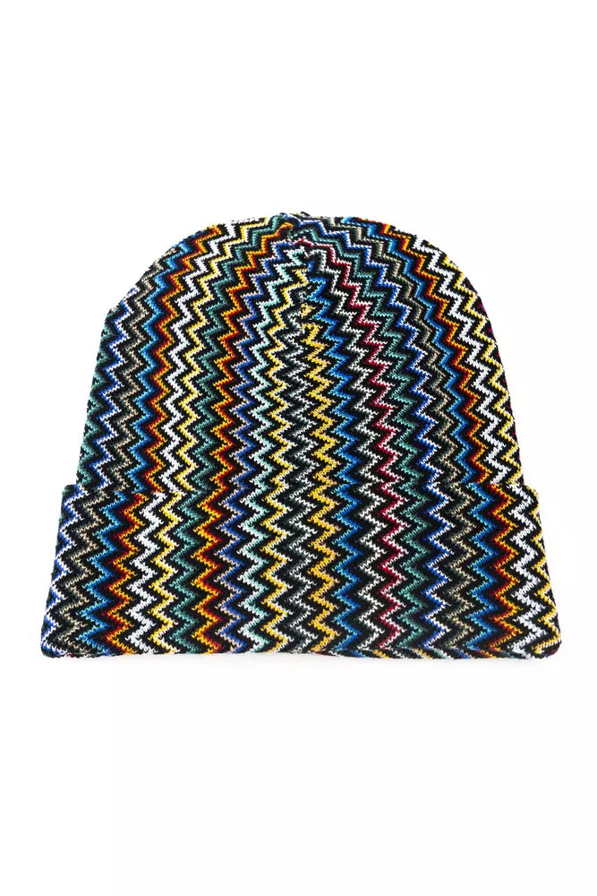 Multicolor Wool Men HatElevate your accessory game with Missoni’s bold creation that captures the essence of high-end fashion and daring style. Flaunt your flair for the eclectic with this wool and marabou hat featuring a riot of multicolor geometric patt
