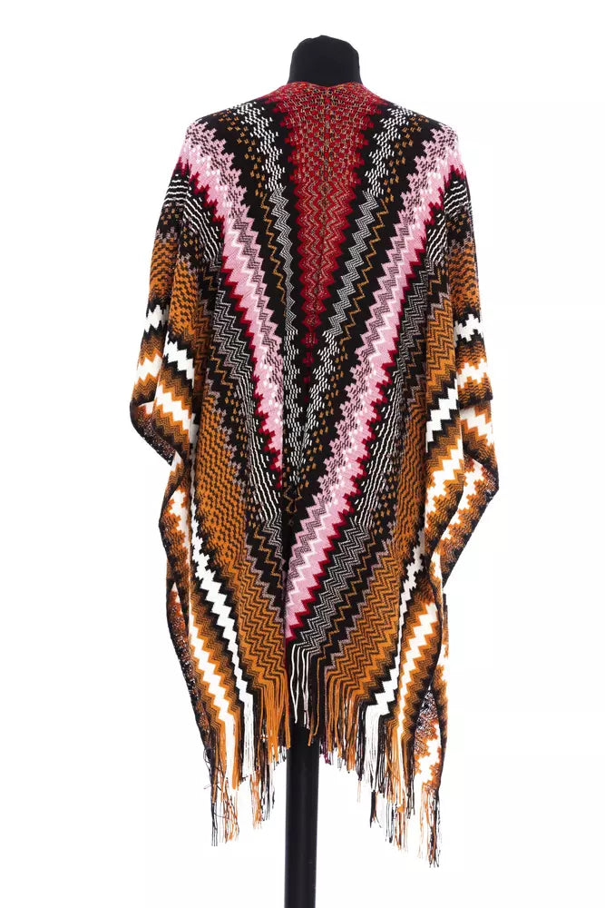 Multicolor Wool Women PonchoElevate your wardrobe with a splash of vivacious pattern by Missoni, the epitome of Italian chic. This fringed poncho boasts a mesmerizing geometric pattern in an array of scintillating multicolor hues, offering a statement pie
