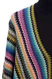 Multicolor Wool Women PonchoInfuse your look with the playful elegance of Missoni’s Fringed Poncho, where Italian artistry meets bohemian chic. This statement piece boasts a mesmerizing geometric fantasy in a kaleidoscope of colors, harmonized with whimsi