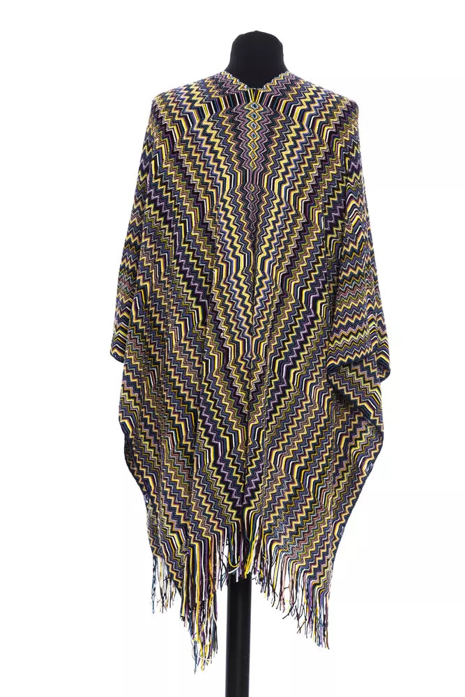 Multicolor Wool Women PonchoStep into the world of vibrant elegance with this Missoni Fringed Poncho, where geometric fantasy meets playful sophistication. Adorned with a kaleidoscope of hues, this Italian-crafted piece effortlessly drapes over the should