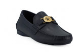 Elegant Navy Blue Calf Leather LoafersStep into luxury with these immaculate Versace loafers, a perfect blend of elegance and comfort. Crafted from the finest 100% calf leather, these navy blue loafers are brand new, complete with box, tags, and a protect