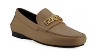 Exquisite Medusa Gold-Tone Leather LoafersIndulge in the epitome of luxury with these 100% authentic Versace men’s loafers, new with tags, box, and dust bag included. Crafted from the finest calf leather in an elegant beige hue, these shoes are the perfec