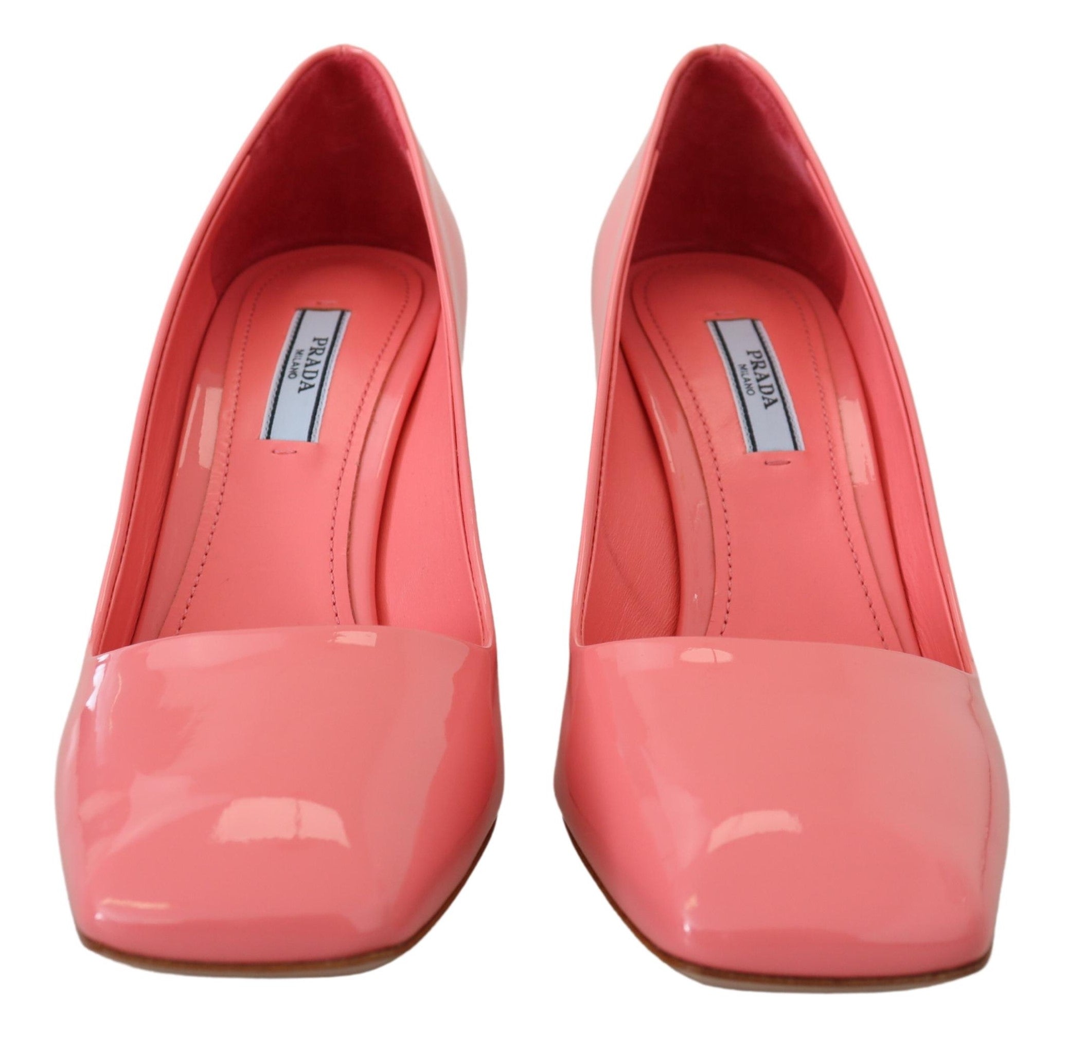 Pink Patent Leather Block Heels Pumps ClassicPRADA Gorgeous brand new with tags, 100% Authentic PRADA shoes. Model: Heels square toe pumps Color: Pink Leather bottom sole Logo details Made in Italy Very exclusive and high craftsmanship Material: 100% Leat