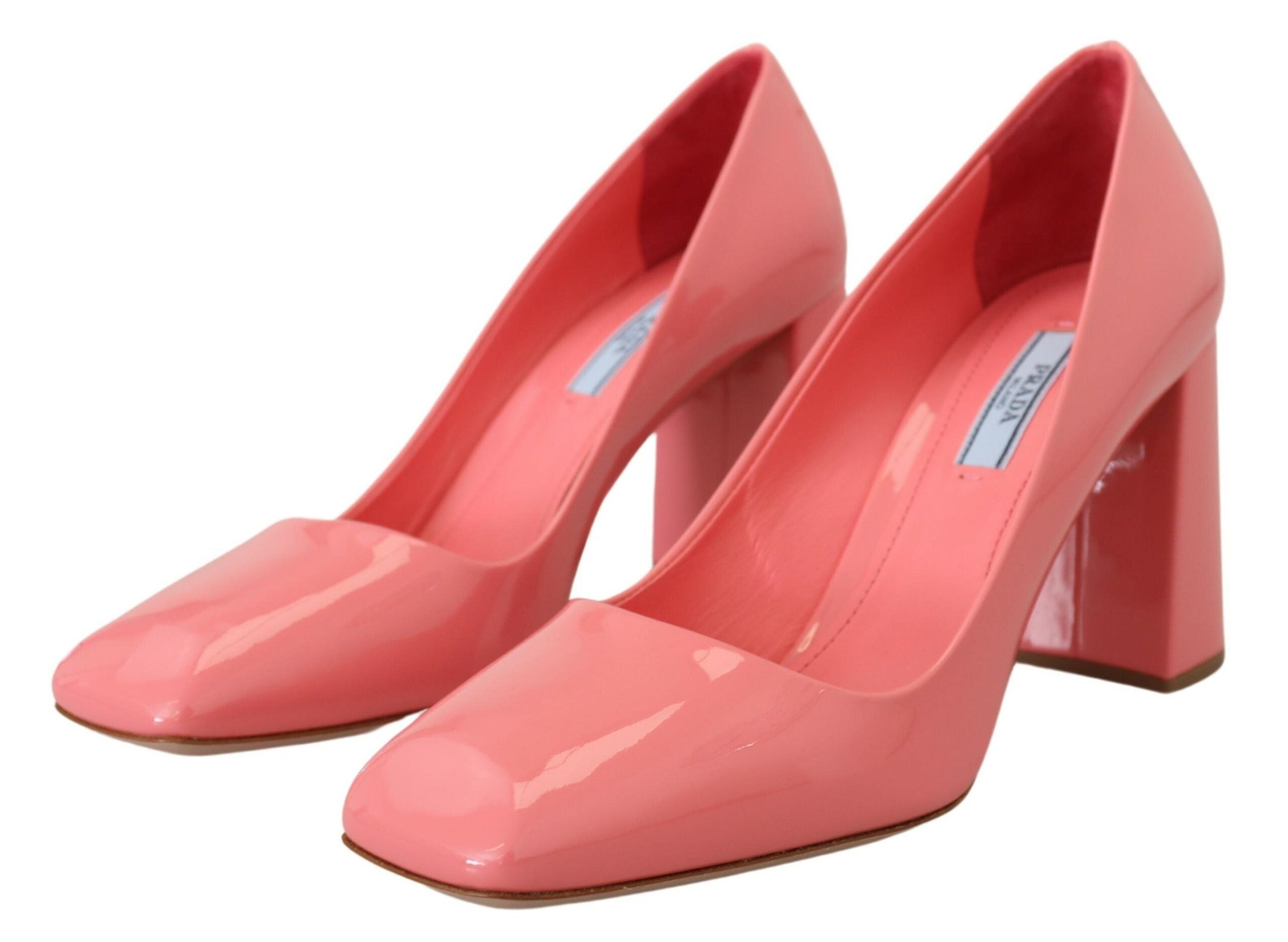 Pink Patent Leather Block Heels Pumps ClassicPRADA Gorgeous brand new with tags, 100% Authentic PRADA shoes. Model: Heels square toe pumps Color: Pink Leather bottom sole Logo details Made in Italy Very exclusive and high craftsmanship Material: 100% Leat