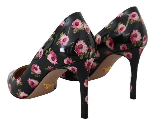 Black Leather Floral Heels Stilettos PumpsPRADA Gorgeous brand new with tags, 100% Authentic PRADA shoes. Model: Heels pumps Color: Black with pink floral print Leather bottom sole Logo details Made in Italy Very exclusive and high craftsmanship Material:
