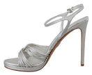 Silver Leather Sandals Ankle Strap Heels StilettoPRADA Gorgeous brand new with tags, 100% Authentic PRADA shoes. Model: Stiletto heels sandals Color: Silver Leather bottom sole Logo details Made in Italy Very exclusive and high craftsmanship Material: 100