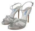 Silver Leather Sandals Ankle Strap Heels StilettoPRADA Gorgeous brand new with tags, 100% Authentic PRADA shoes. Model: Stiletto heels sandals Color: Silver Leather bottom sole Logo details Made in Italy Very exclusive and high craftsmanship Material: 100