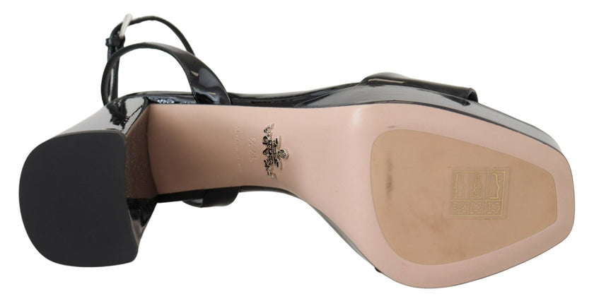 Black Patent Sandals Ankle Strap Heels LeatherPRADA Gorgeous brand new with tags, 100% Authentic PRADA shoes. Model: Block heels platform sandals Color: Black Leather bottom sole Logo details Made in Italy Very exclusive and high craftsmanship Material: 1