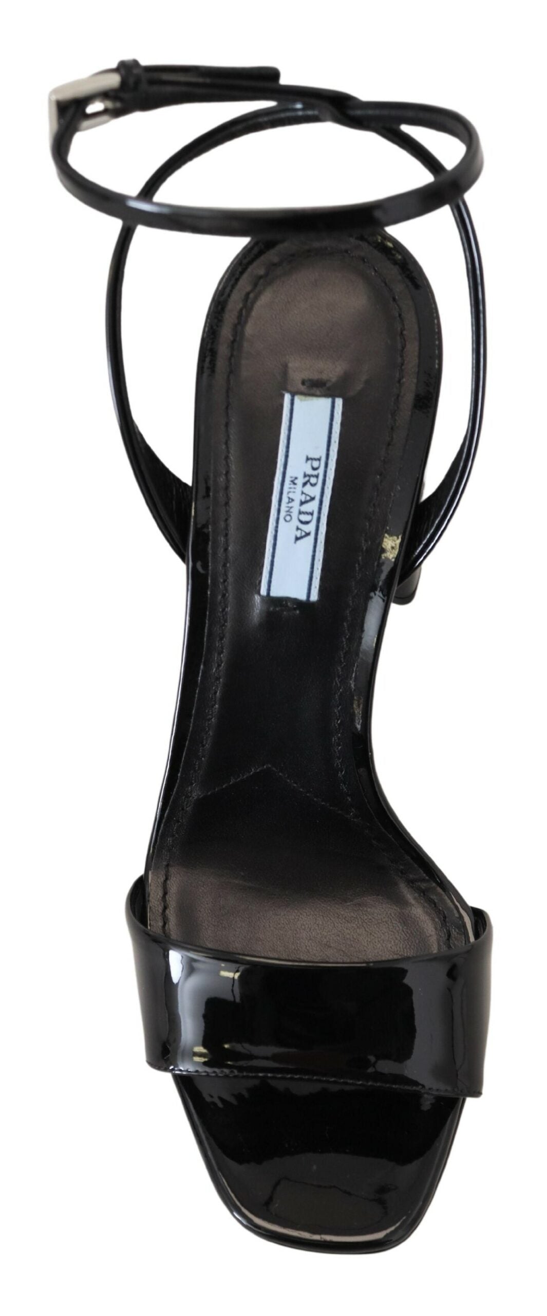 Black Patent Sandals Ankle Strap Heels LeatherPRADA Gorgeous brand new with tags, 100% Authentic PRADA shoes. Model: Block heels platform sandals Color: Black Leather bottom sole Logo details Made in Italy Very exclusive and high craftsmanship Material: 1