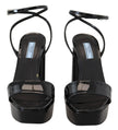 Black Patent Sandals Ankle Strap Heels LeatherPRADA Gorgeous brand new with tags, 100% Authentic PRADA shoes. Model: Block heels platform sandals Color: Black Leather bottom sole Logo details Made in Italy Very exclusive and high craftsmanship Material: 1