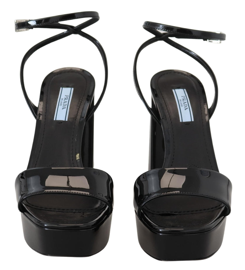 Black Patent Sandals Ankle Strap Heels LeatherPRADA Gorgeous brand new with tags, 100% Authentic PRADA shoes. Model: Block heels platform sandals Color: Black Leather bottom sole Logo details Made in Italy Very exclusive and high craftsmanship Material: 1