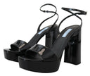 Black Patent Sandals Ankle Strap Heels LeatherPRADA Gorgeous brand new with tags, 100% Authentic PRADA shoes. Model: Block heels platform sandals Color: Black Leather bottom sole Logo details Made in Italy Very exclusive and high craftsmanship Material: 1