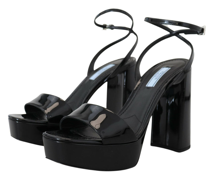 Black Patent Sandals Ankle Strap Heels LeatherPRADA Gorgeous brand new with tags, 100% Authentic PRADA shoes. Model: Block heels platform sandals Color: Black Leather bottom sole Logo details Made in Italy Very exclusive and high craftsmanship Material: 1