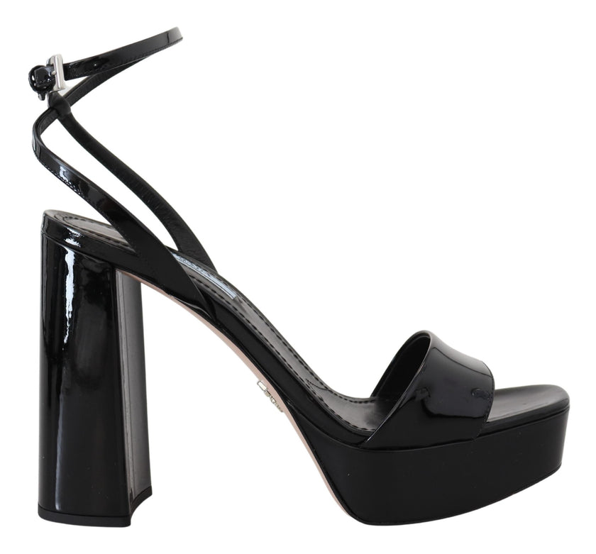Black Patent Sandals Ankle Strap Heels LeatherPRADA Gorgeous brand new with tags, 100% Authentic PRADA shoes. Model: Block heels platform sandals Color: Black Leather bottom sole Logo details Made in Italy Very exclusive and high craftsmanship Material: 1