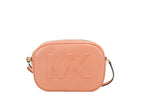 Jet Set Travel Medium Sherbert Leather Oval Camera Crossbody BagStyle: Michael Kors Jet Set Travel Medium Oval Camera Crossbody Bag (Sherbert) Material: Pebbled Leather Features: 2 Inner Slip Pockets, Lined, Adjustable Crossbody Strap Measures: 22.86 cm W