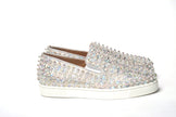 White Ab/Clear Ab Roller Boat Woman Flat SneakerChristian Louboutin Color : White Ab/Clear Ab Product Style : Slip on Sneaker Material: Embellished Leather Sneaker With Spike Clear Crystals Roller Boat Woman Flat Calf Lame Leosyaar/Nappa/Mic Slip on Sneak