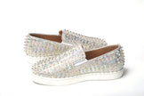 White Ab/Clear Ab Roller Boat Woman Flat SneakerChristian Louboutin Color : White Ab/Clear Ab Product Style : Slip on Sneaker Material: Embellished Leather Sneaker With Spike Clear Crystals Roller Boat Woman Flat Calf Lame Leosyaar/Nappa/Mic Slip on Sneak