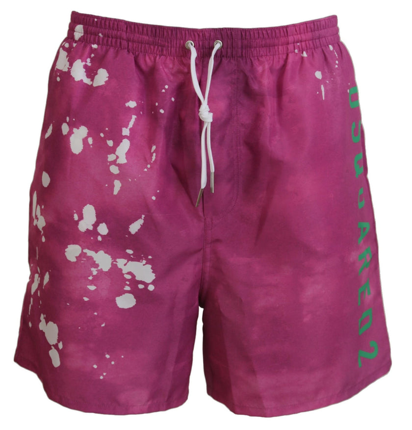 Pink Tie Dye Logo Men Beachwear Shorts SwimwearDSQUARED2 Absolutely stunning, 100% Authentic, exclusive brand new with tags DSQUARED2 Beachwear swimming shorts. Model: Swim shorts Boxer Color: Pink Tie Dye Material: 100% Polyester Elastic waist strap with