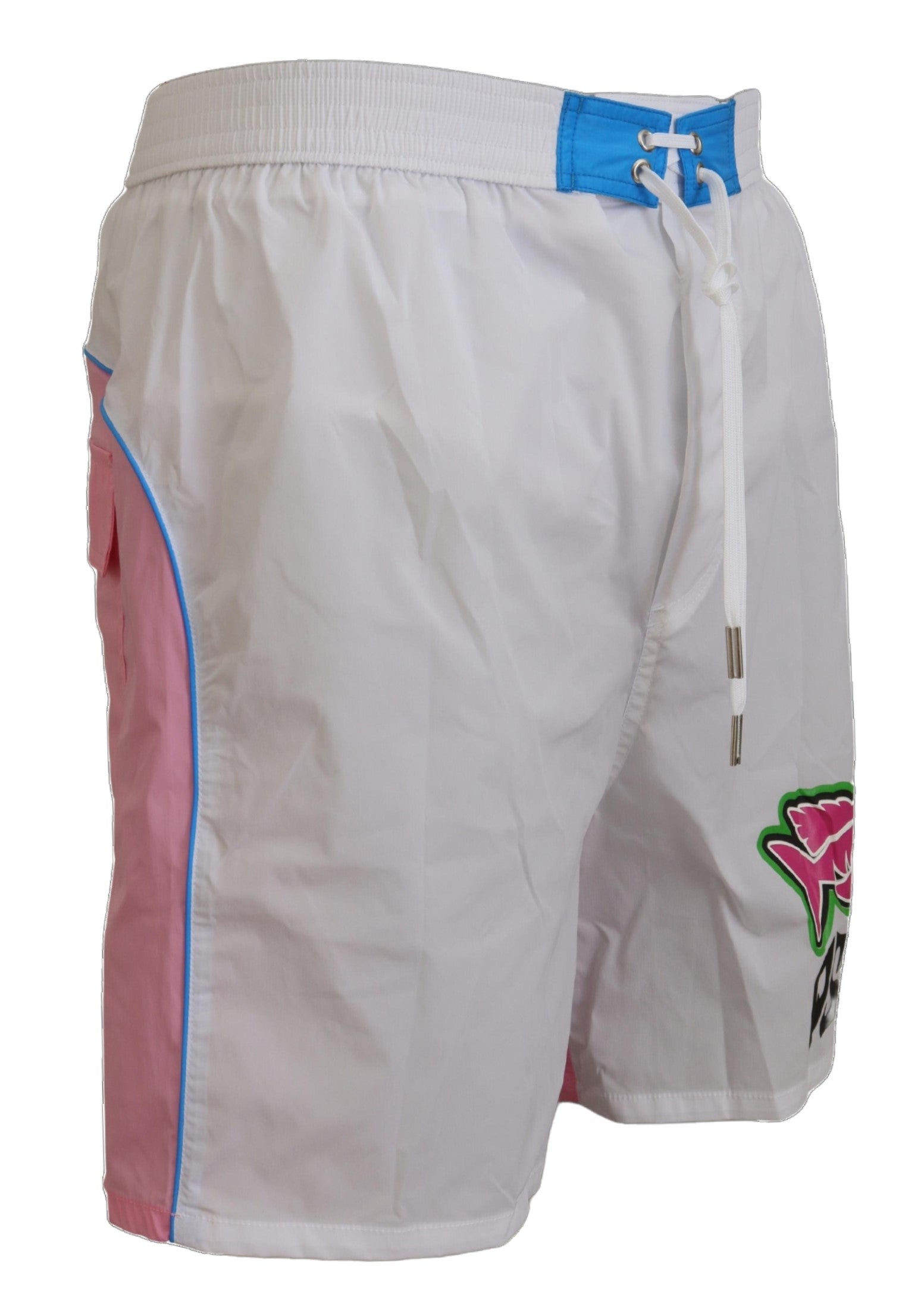Weiße pinke Badeshorts aus Synthetik mit Logo-Print