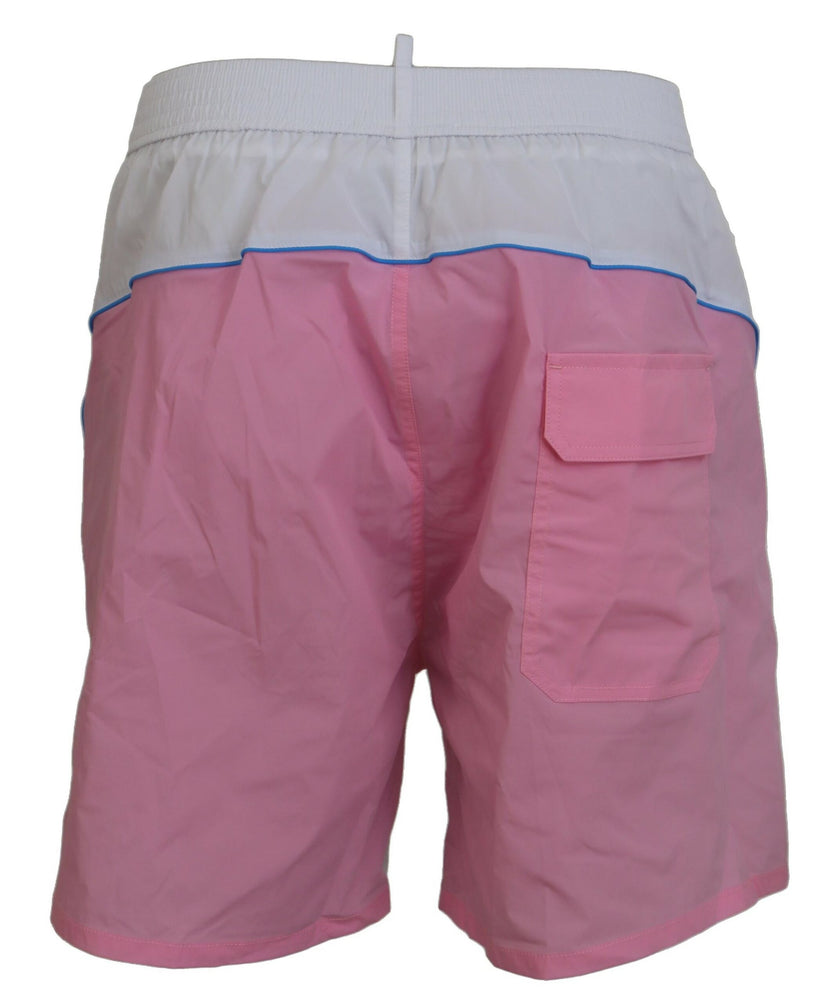 White Pink Logo Print Men Beachwear Shorts SwimwearDSQUARED2 Absolutely stunning, 100% Authentic, exclusive brand new with tags DSQUARED2 Beachwear swimming shorts. Model: Swim shorts Boxer Color: White pink with print Material: 92% Polyamide 8% Elastane