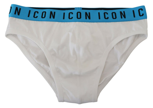 White Icon Logo Cotton Stretch Men Brief UnderwearDSQUARED2 Underwear Absolutely stunning, 100% Authentic, brand new DSQUARED2 brief featuring an elastic waistband. Constructed in a superior quality cotton stretch fabric. Model: Brief Colour: White Elasti