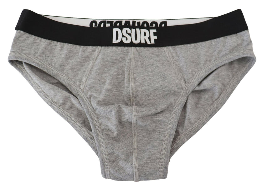 Gray DSURF Logo Cotton Stretch Men Brief UnderwearDSQUARED2 Underwear Absolutely stunning, 100% Authentic, brand new DSQUARED2 brief featuring an elastic waistband. Constructed in a superior quality cotton stretch fabric. Model: Brief Colour: Gray Elastic