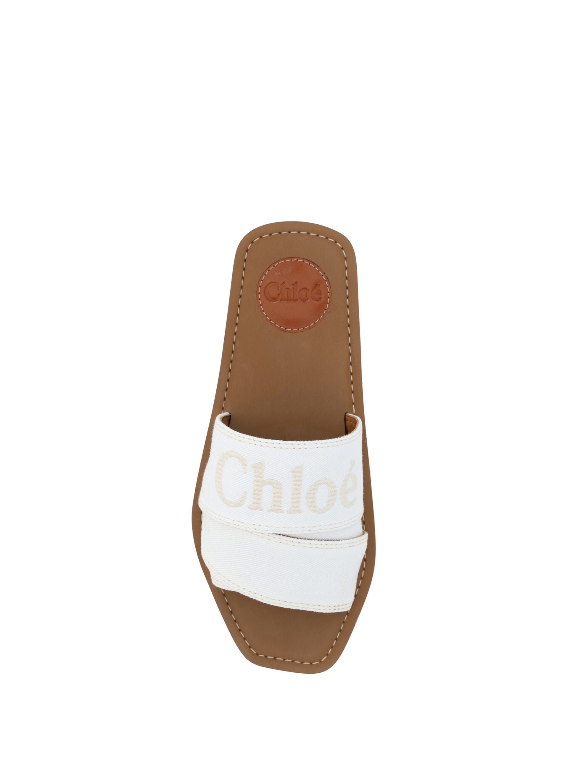 White Cotton Slide Sandals with Chloé Logo Detail