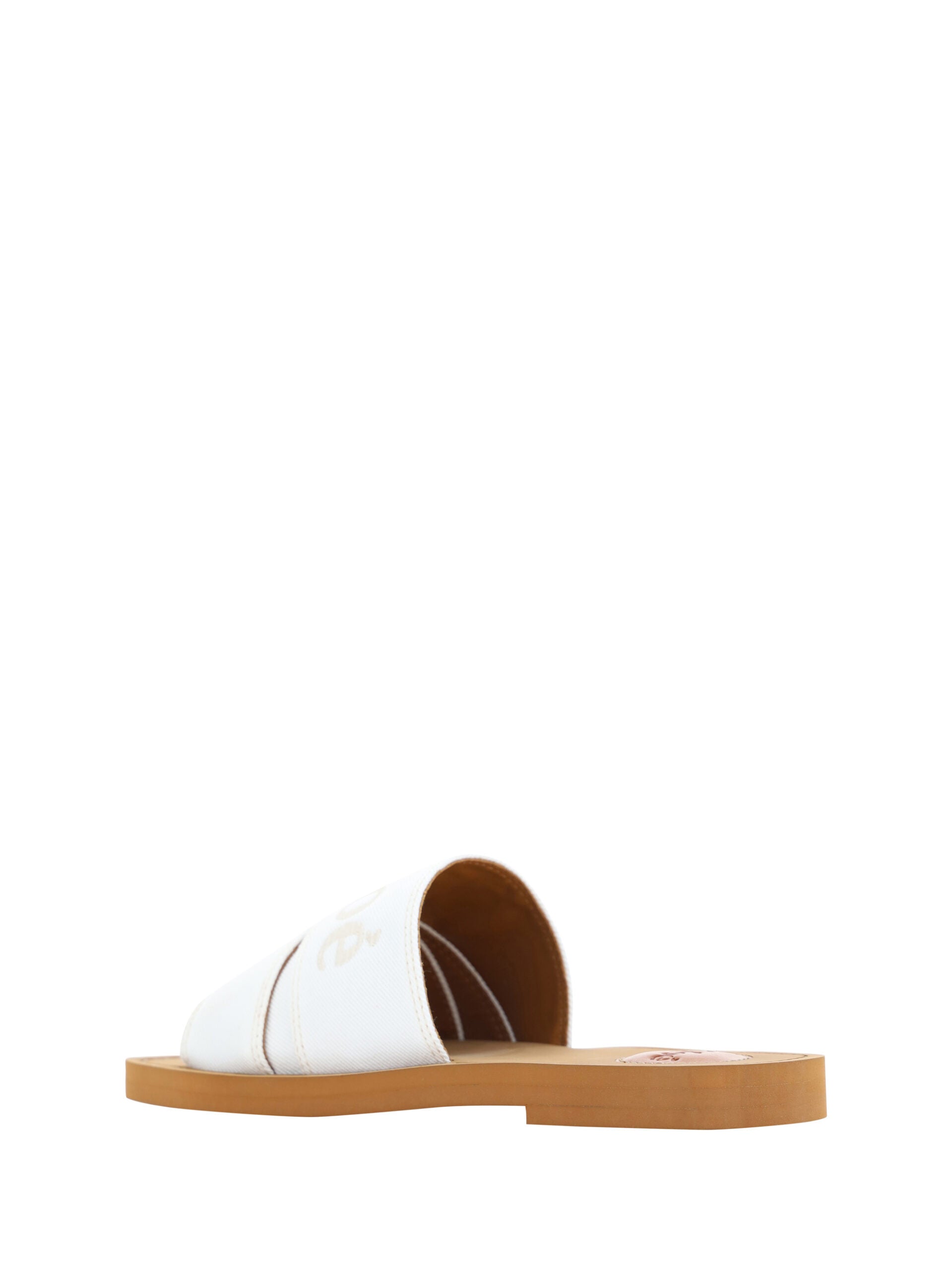 White Cotton Slide Sandals with Chloé Logo Detail