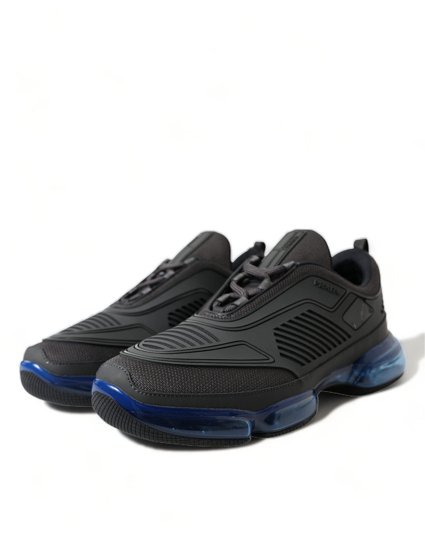 Black Blue Rubber Knit Slip On Low Top Sneakers ShoesPRADA Gorgeous brand new with tags, 100% Authentic Prada men’s black cloudbust air mesh sneakers. Model: 2EG298 Low top sneakers Material: Rubber, Fabric Colour: Black Rubber sole Logo details Made in I