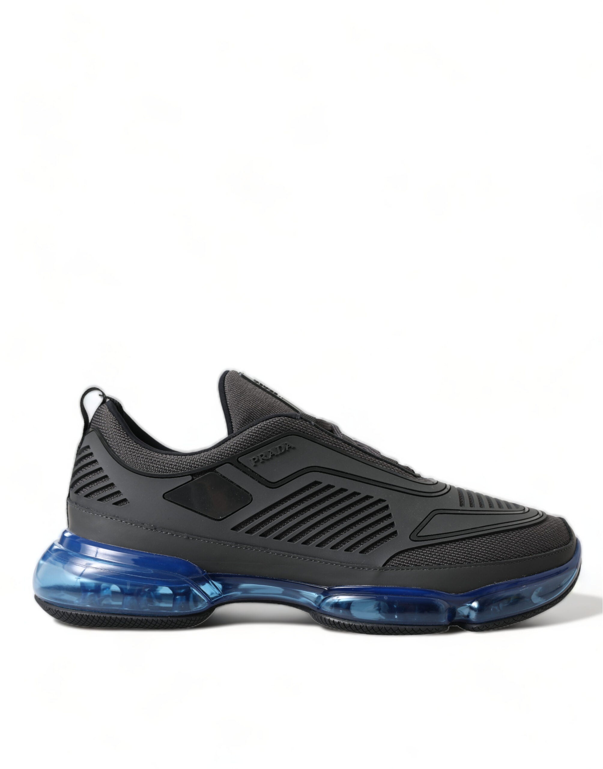 Black Blue Rubber Knit Slip On Low Top Sneakers ShoesPRADA Gorgeous brand new with tags, 100% Authentic Prada men’s black cloudbust air mesh sneakers. Model: 2EG298 Low top sneakers Material: Rubber, Fabric Colour: Black Rubber sole Logo details Made in I