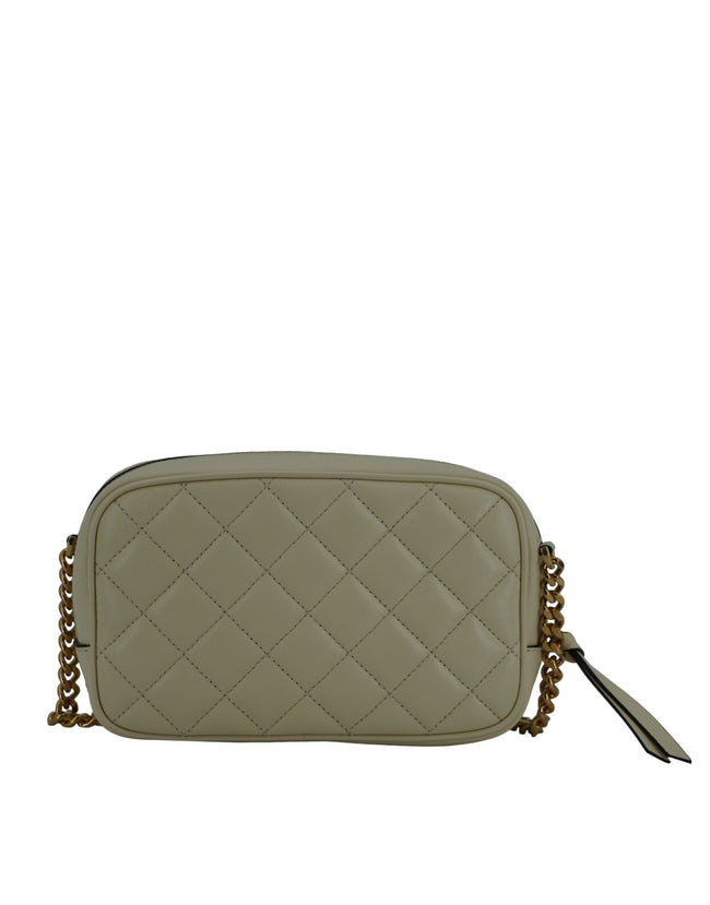 Elegant White Lamb Leather Camera BagIndulge in the elegance of the Versace Camera Crossbody Bag, crafted for those who appreciate luxury and style. This stunning accessory is your perfect companion for any occasion, blending fashion and functionality sea