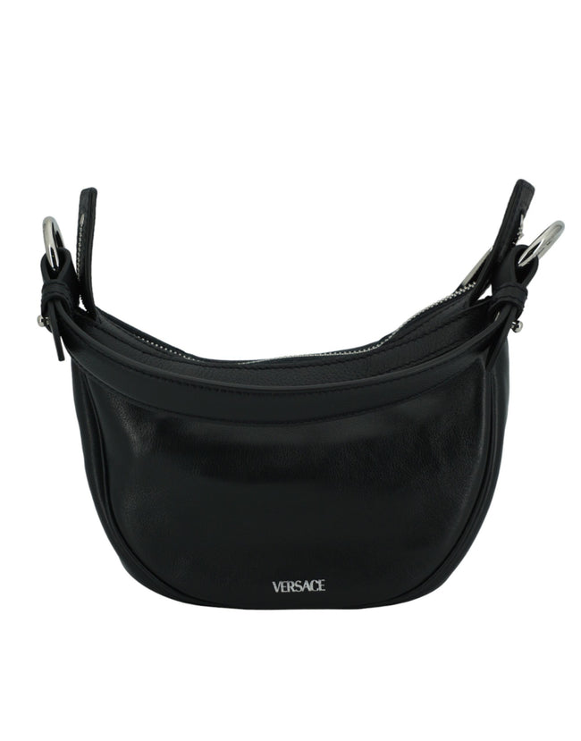 Elegant Black Mini Hobo Shoulder BagDiscover the epitome of luxury with the Versace Mini Hobo Shoulder Bag, a versatile addition to your accessory collection. Boasting the quintessential Versace craftsmanship, it offers a sleek design complete with a soph