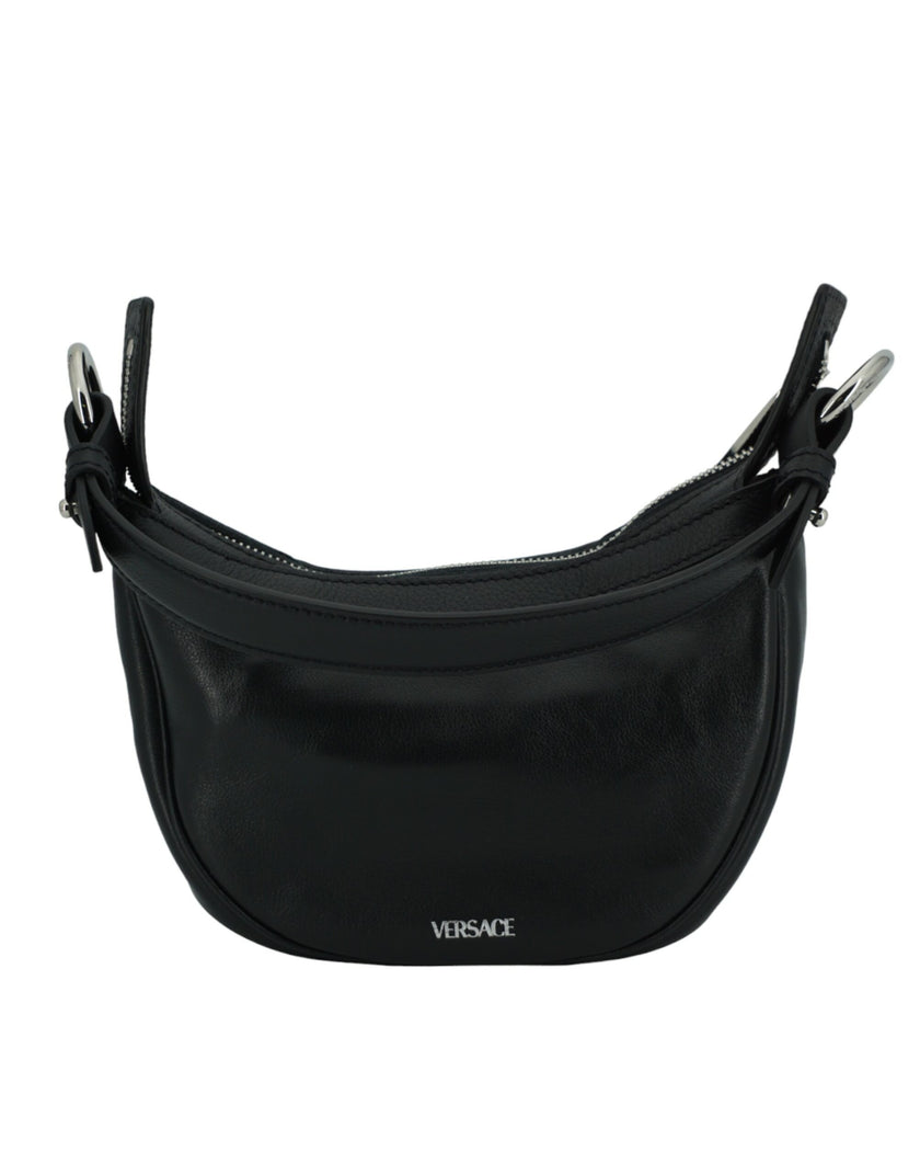Elegant Black Mini Hobo Shoulder BagDiscover the epitome of luxury with the Versace Mini Hobo Shoulder Bag, a versatile addition to your accessory collection. Boasting the quintessential Versace craftsmanship, it offers a sleek design complete with a soph