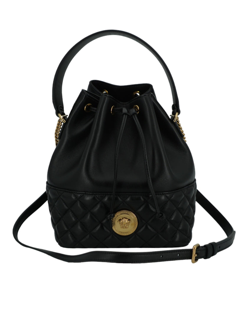 Elegant Black Leather Medusa Bucket Shoulder BagStep out in style with the exquisite Versace Bucket Shoulder Bag, a perfect blend of elegance and functionality. This beautiful accessory, complete with tags and a dust bag, is more than just a bag—it’s a st
