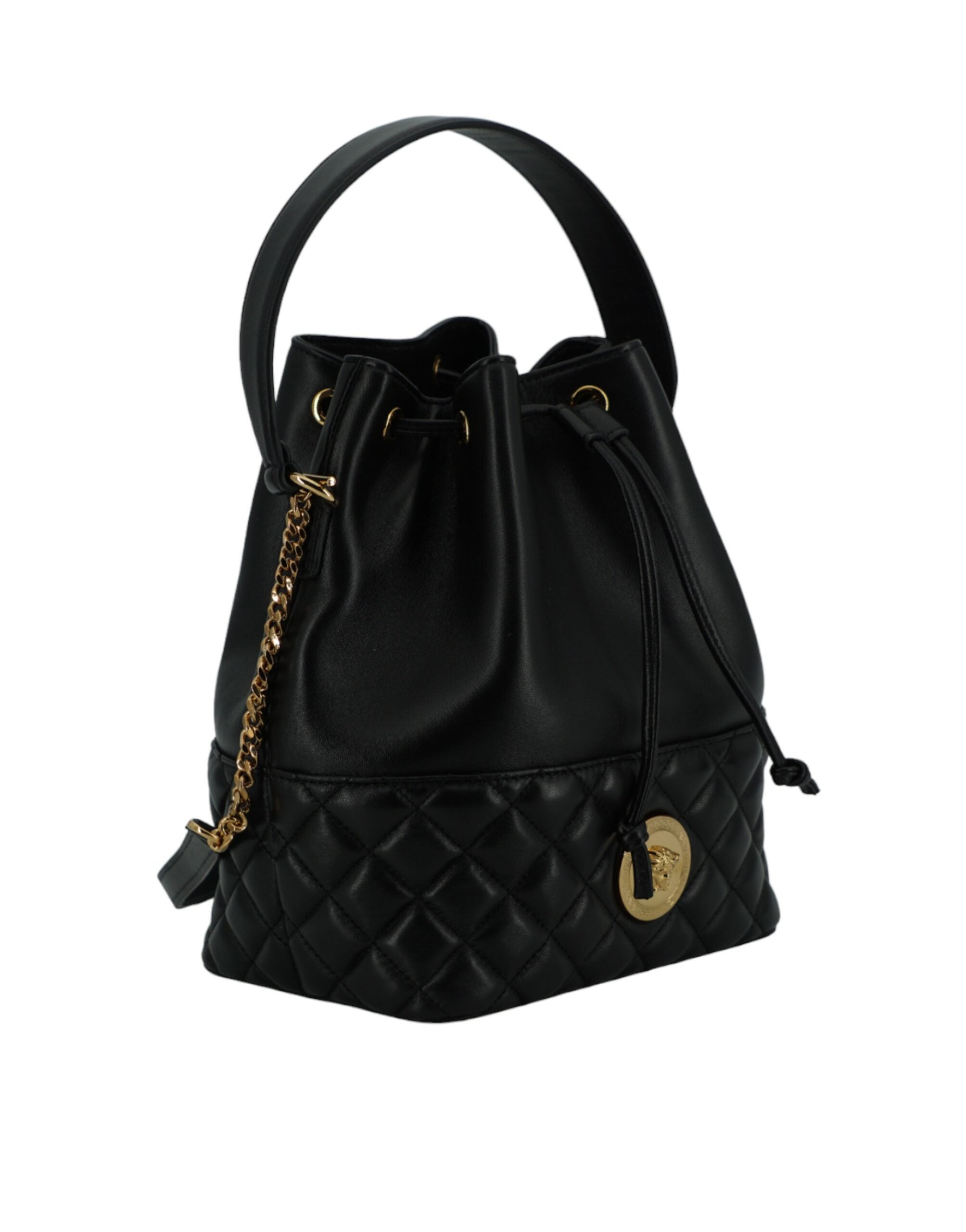 Elegant Black Leather Medusa Bucket Shoulder BagStep out in style with the exquisite Versace Bucket Shoulder Bag, a perfect blend of elegance and functionality. This beautiful accessory, complete with tags and a dust bag, is more than just a bag—it’s a st