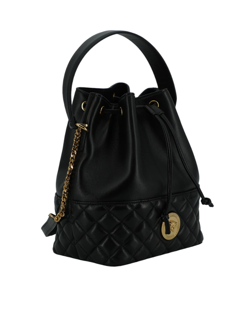 Elegant Black Leather Medusa Bucket Shoulder BagStep out in style with the exquisite Versace Bucket Shoulder Bag, a perfect blend of elegance and functionality. This beautiful accessory, complete with tags and a dust bag, is more than just a bag—it’s a st