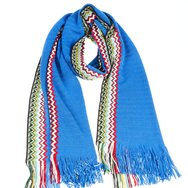 Blue Wool Men ScarfDrape yourself in the vibrant elegance of Missoni with this stunning Fringed Scarf. Boasting a captivating geometric pattern and a kaleidoscope of colors, this piece is a testament to the brand’s iconic aesthetic. Crafted in Italy from