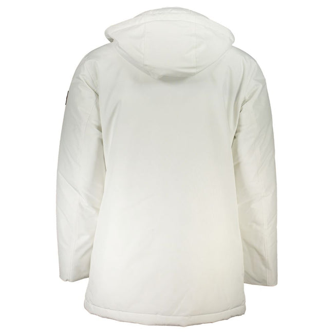 White Polyamide Men JacketElevate your outerwear game with the striking Hugo Boss OSIASS Jacket. This versatile piece marries functionality with the brand’s signature sleek aesthetic. Its removable hood and multitude of pockets make it a practical choice