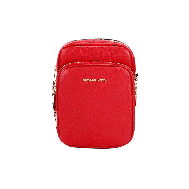 Jet Set Bright Red Pebbled Leather North South Chain Crossbody BagStyle: Michael Kors Jet Set Travel Medium North South Chain Crossbody Bag (Bright Red) Material: Pebbled Leather Features: Adjustable Chain Accented Crossbody Strap, Inner Slip Pocket, 3 In
