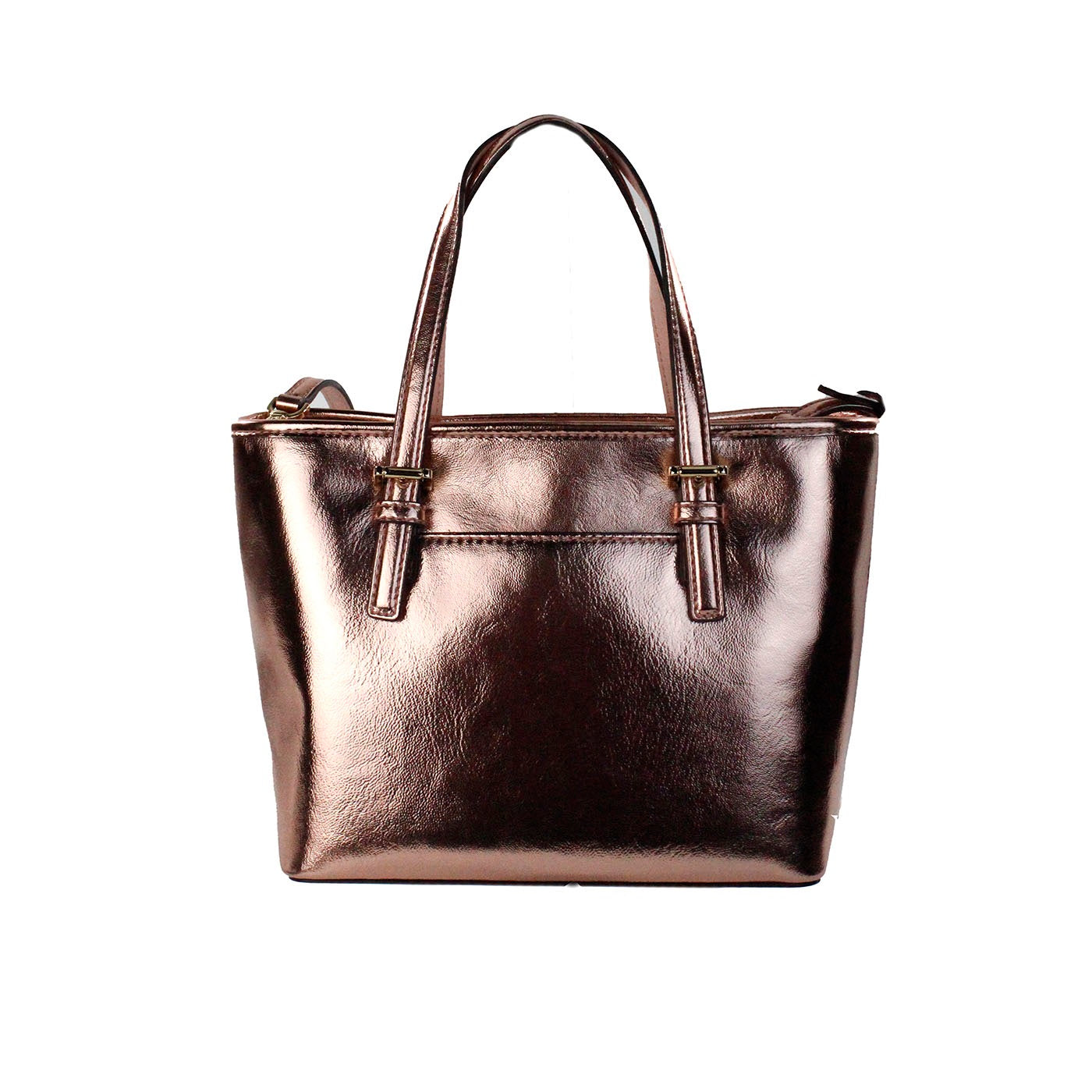Jet Set Primrose Metallic XS Carryall Top Zip Tote Bag PurseStyle: Michael Kors Jet Set XS Carryall Top Zip Tote Bag (Primrose) Material: Metallic Smooth Leather Features: Interior Slip and Zip Pocket, Rear Exterior Slip Pocket, Dual Flat Handles Drop 5.5